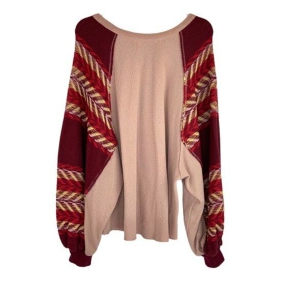 We the Free Oversized Blouse Contrast Sleeves Pink Maroon - Picture 6 of 7